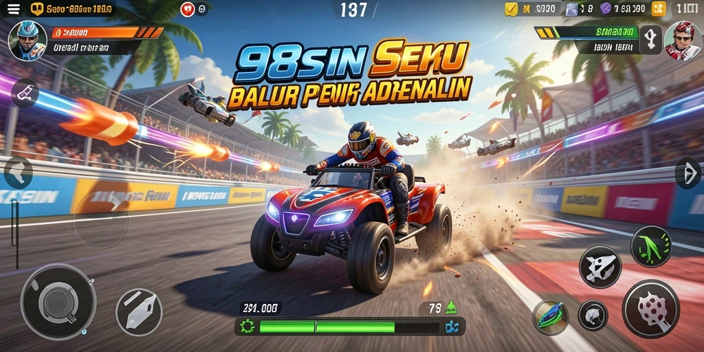 Screenshot 98SPIN menampilkan balapan yang intens dan grafis yang memukau.