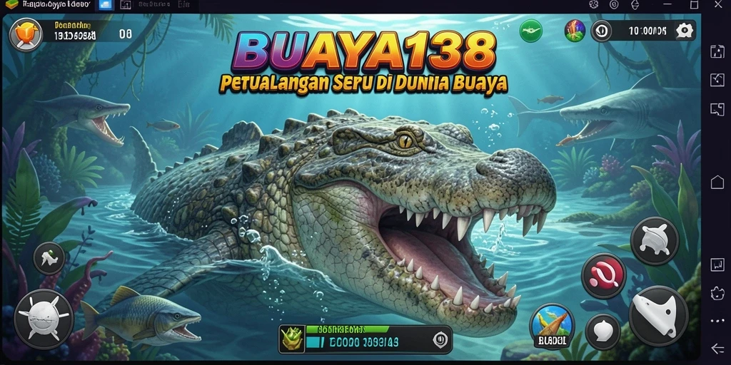 Tangkapan layar BUAYA138 menampilkan karakter di tengah hutan buaya.