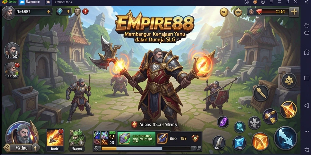 Screenshot gameplay EMPIRE88 yang menggambarkan konstruksi dan pertempuran.