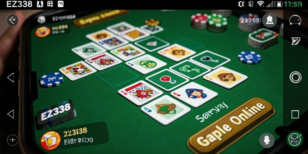 Screenshot EZ338 menampilkan gameplay Gaple yang seru dan interaktif.