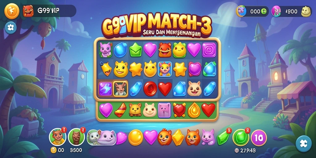 Screenshot G9VIP menampilkan gameplay seru dari permainan Match-3.