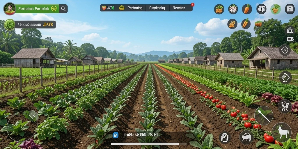 Gameplay JKT8 yang seru dan menarik dengan tema pertanian.