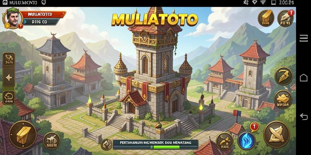 Screenshot gameplay MULIATOTO menampilkan aksi menara pertahanan yang menarik.
