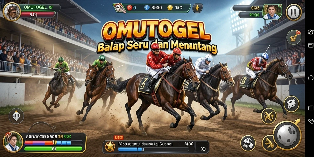 Screenshot gameplay OMUTOGEL menunjukkan aksi balap yang mendebarkan.