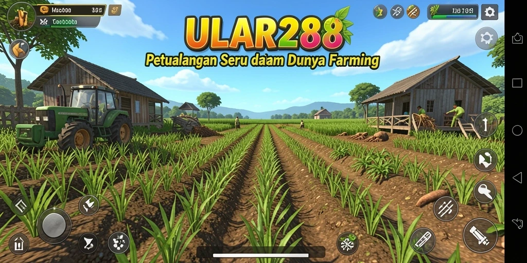 Screenshot gameplay ULAR288 menampilkan aktivitas bertani yang seru dan komunitas yang aktif.
